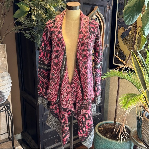 Urban outfitters tribal knit asymmetrical open front cardi sweater - Picture 2 of 16